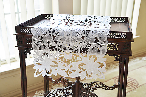 Rectangular Table Runner. Christina Butterflies 16"x36" White